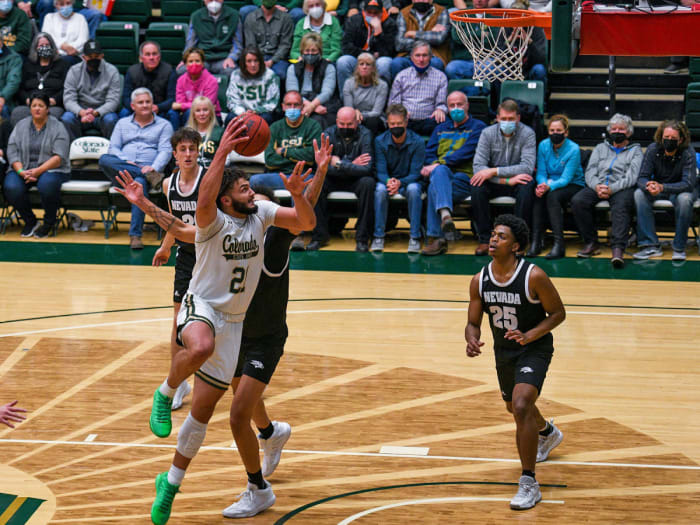 David Roddy drives toward the basket vs. Nevada